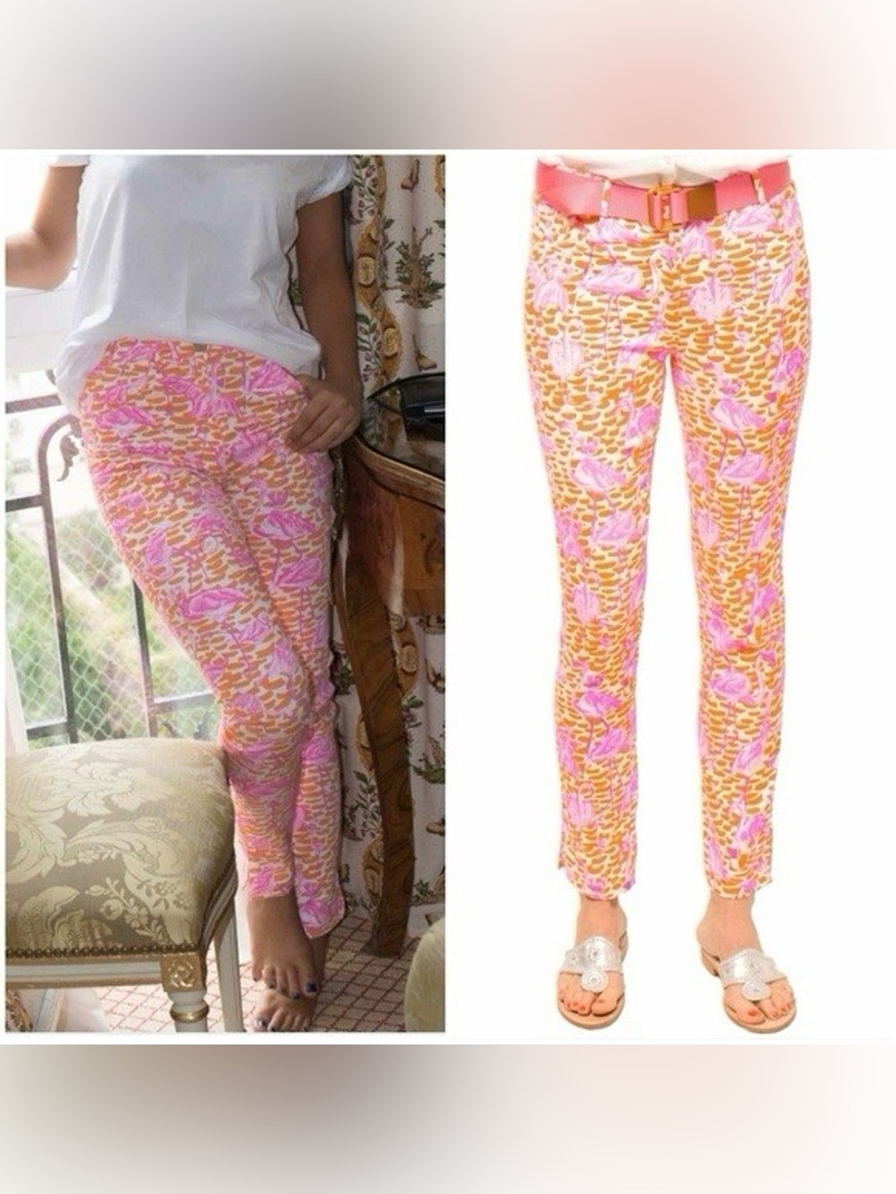 Gretchen Scott Cotton Spandex Vibrantโ Colorful Flamingo Novelty Pants XS